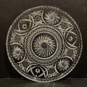 Vtg Bohemia (Czechoslovakia) Crystal Footed Platter Pinwheel/Star